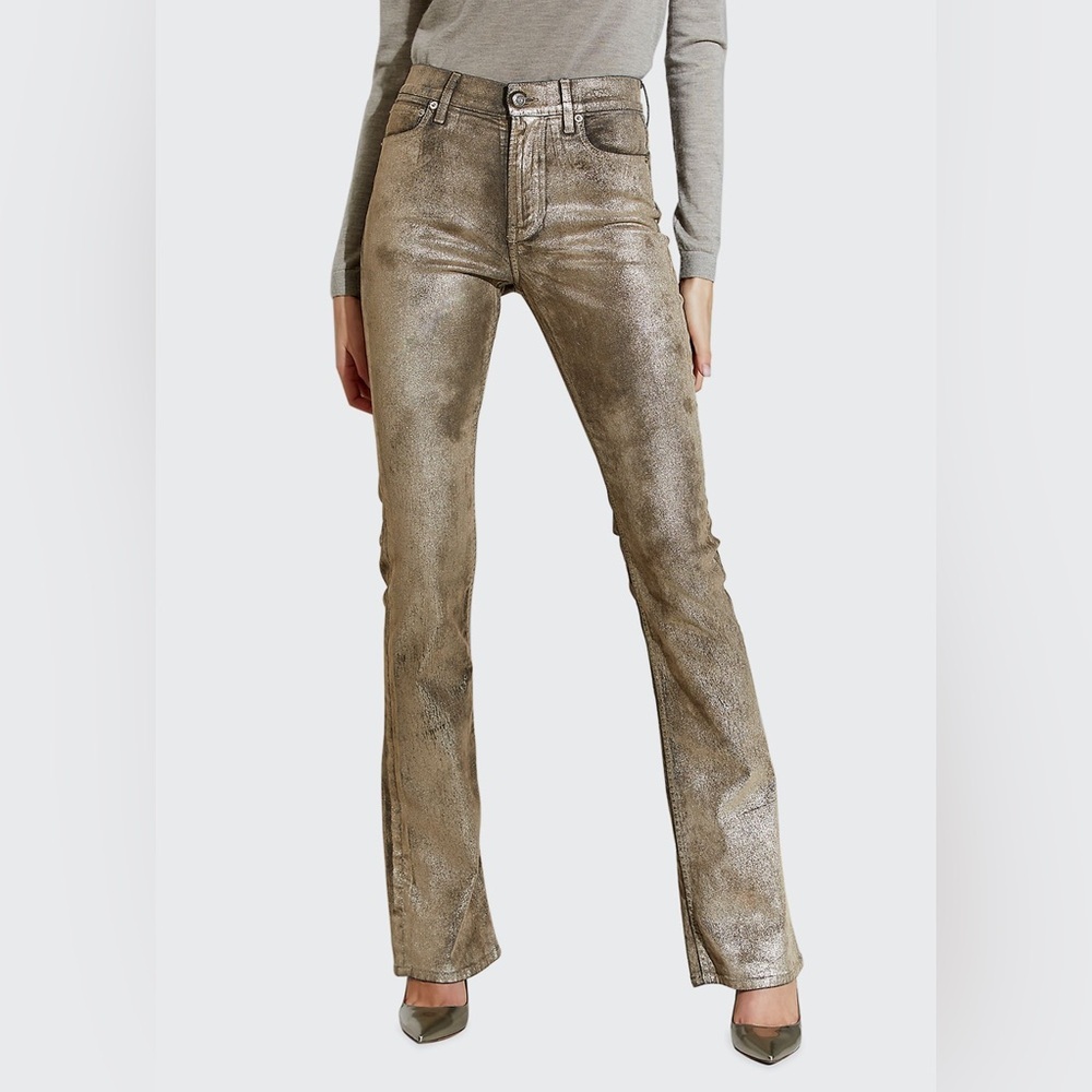 Ralph Lauren Purple Label Collection Metallic Gold Boot Cut Jeans Made in Italy